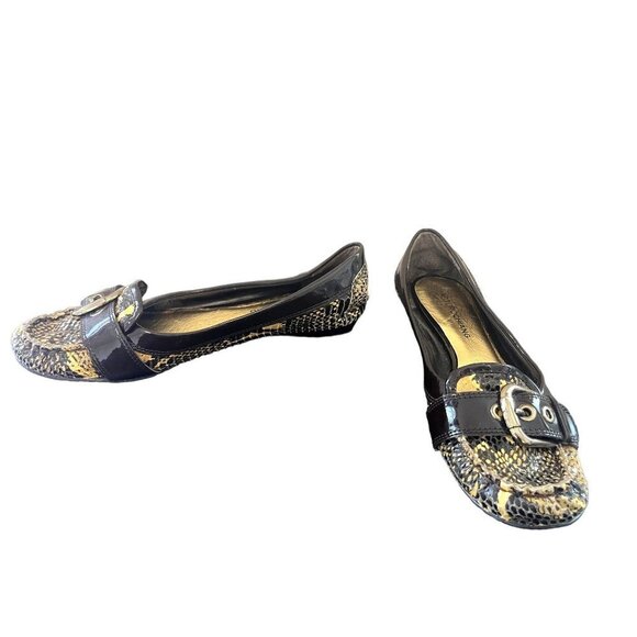 Arturo Chiang Yellow & Brown Snakeskin Flat Shoes 7.5 - Picture 2 of 13